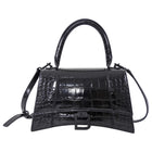 Balenciaga  All Black Croc Embossed Hourglass XS Bag