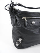 Balenciaga Black Leather Giant Day Shoulder Hobo Bag SHW