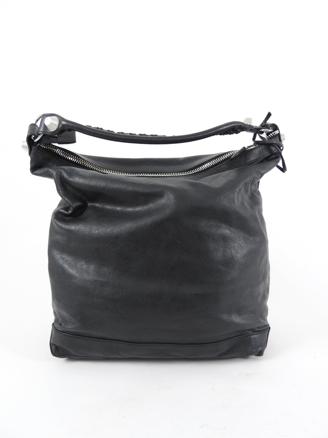 Balenciaga Black Leather Giant Day Shoulder Hobo Bag SHW
