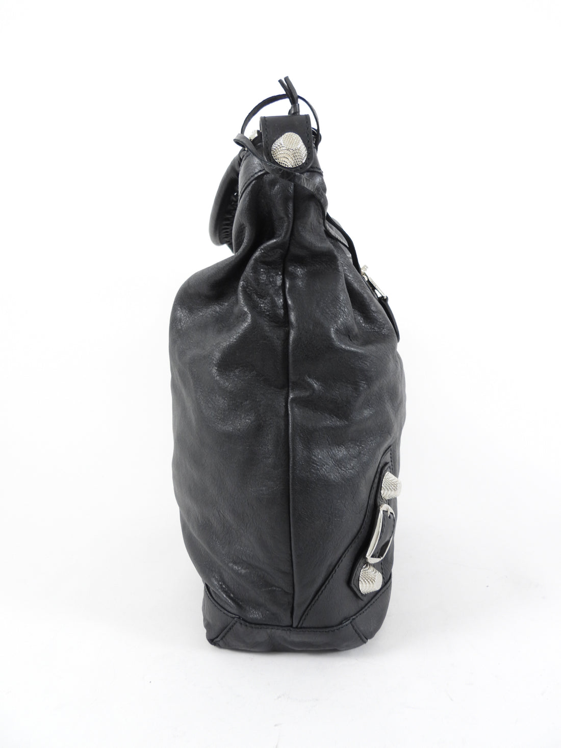 Balenciaga Black Leather Giant Day Shoulder Hobo Bag SHW