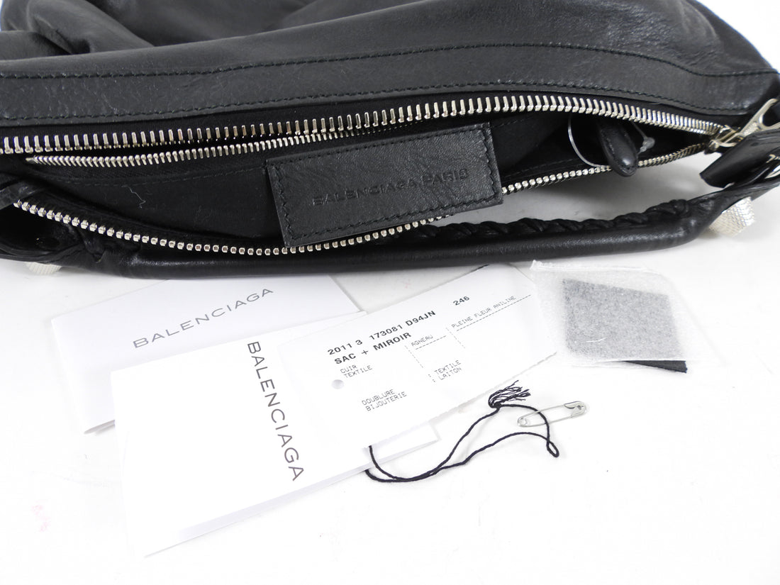 Balenciaga Black Leather Giant Day Shoulder Hobo Bag SHW
