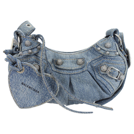 Balenciaga Blue Denim Le Cagole Crystal Strass XS Shoulder Bag