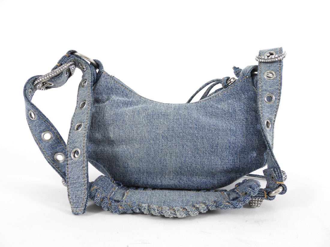 Balenciaga Blue Denim Le Cagole Crystal Strass XS Shoulder Bag