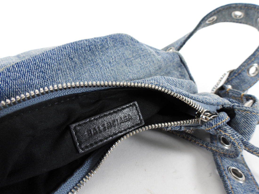 Balenciaga Blue Denim Le Cagole Crystal Strass XS Shoulder Bag