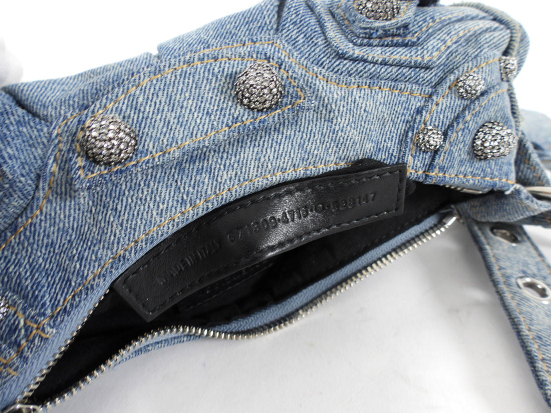 Balenciaga Blue Denim Le Cagole Crystal Strass XS Shoulder Bag