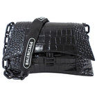 Balenciaga Black Croc Emboss Downtown Small Chain Hourglass Shoulder Bag