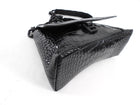 Balenciaga Black Croc Emboss Downtown Small Chain Hourglass Shoulder Bag