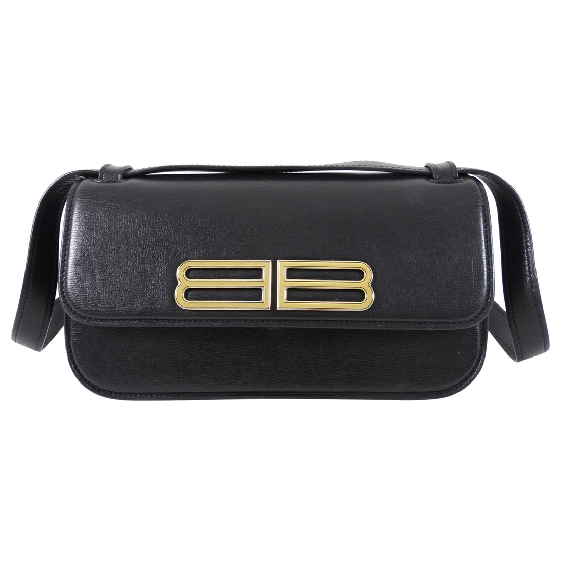 Balenciaga Black Leather Gossip BB Logo Shoulder Bag