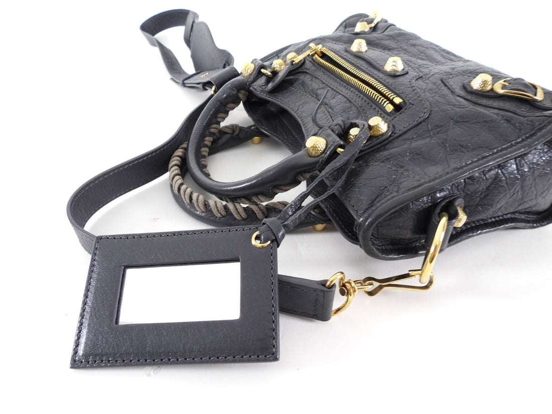 Balenciaga Slate Grey Mini City Bag Gold Giant Hardware