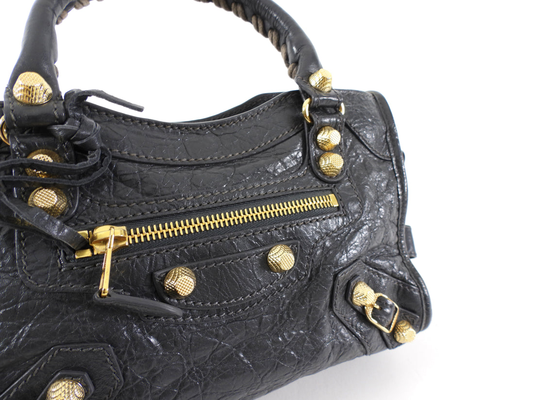 Balenciaga Slate Grey Mini City Bag Gold Giant Hardware