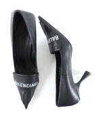 Balenciaga Black Leather Fringe Logo Knife Pump - 37
