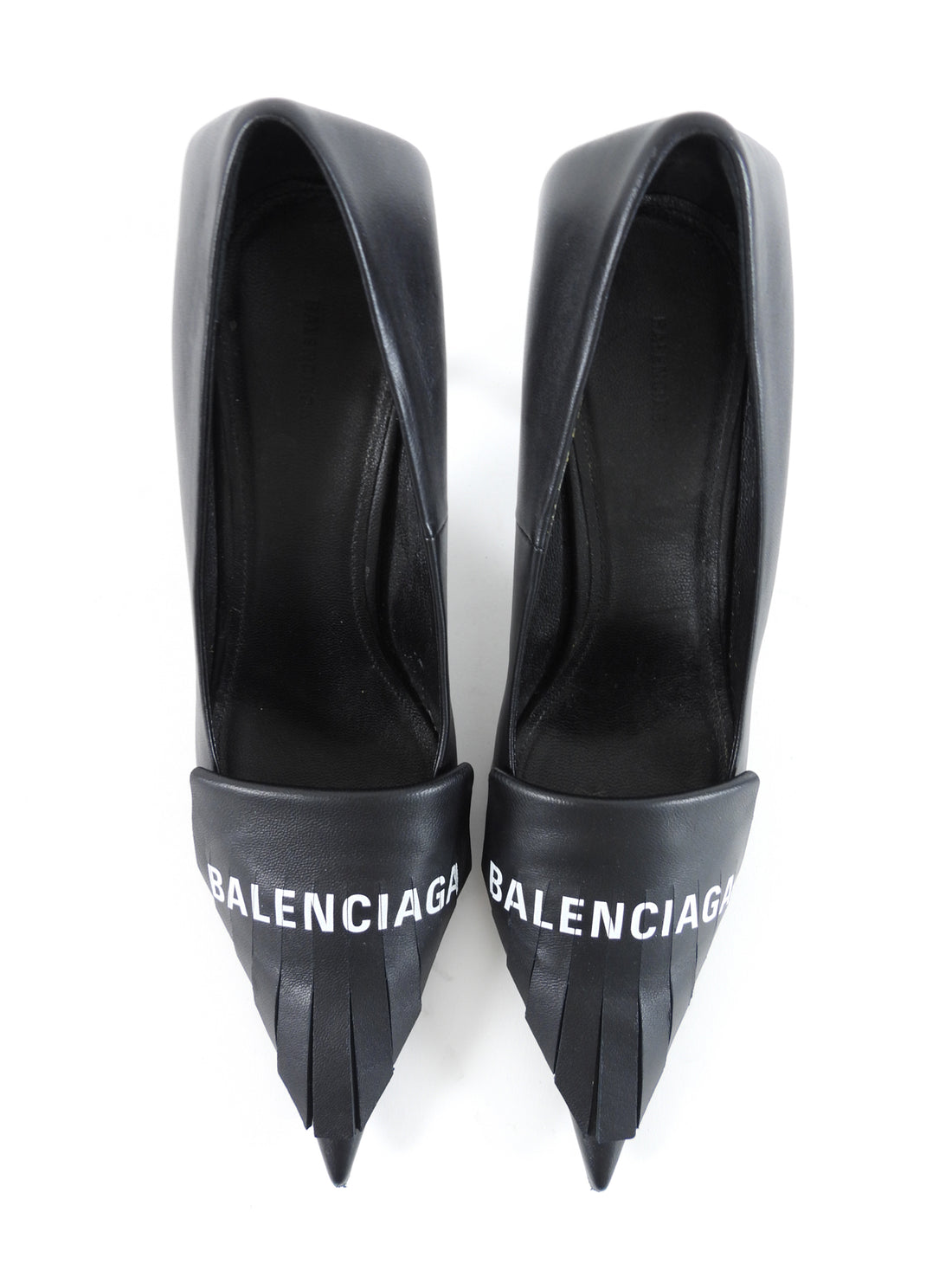 Balenciaga Black Leather Fringe Logo Knife Pump - 37