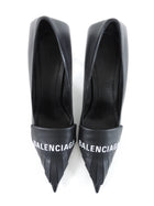 Balenciaga Black Leather Fringe Logo Knife Pump - 37