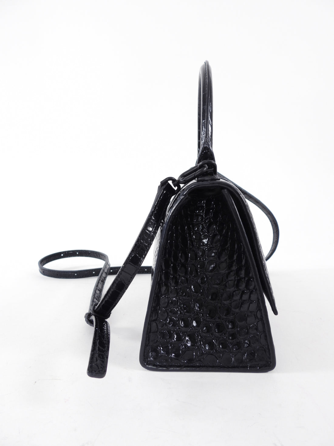 Balenciaga  All Black Croc Embossed Hourglass XS Bag