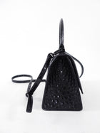Balenciaga  All Black Croc Embossed Hourglass XS Bag