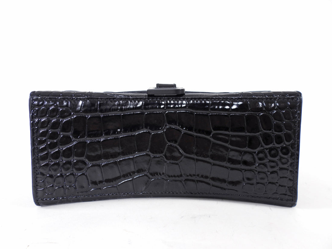 Balenciaga  All Black Croc Embossed Hourglass XS Bag