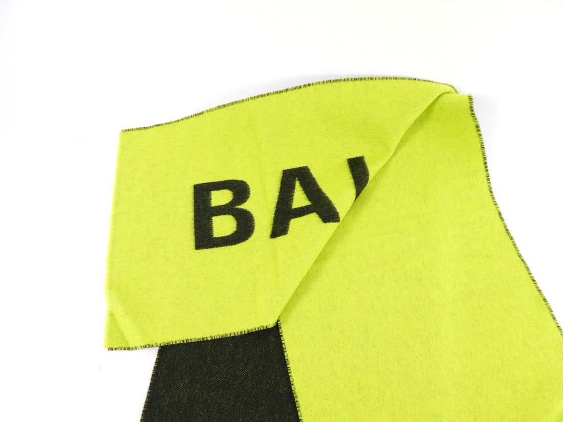 Balenciaga Black and Lime Green Logo Wool Shawl Scarf