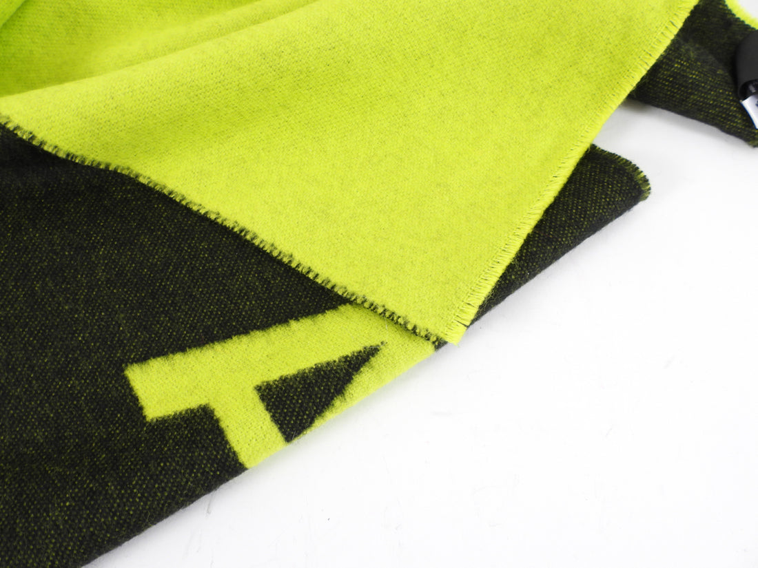 Balenciaga Black and Lime Green Logo Wool Shawl Scarf