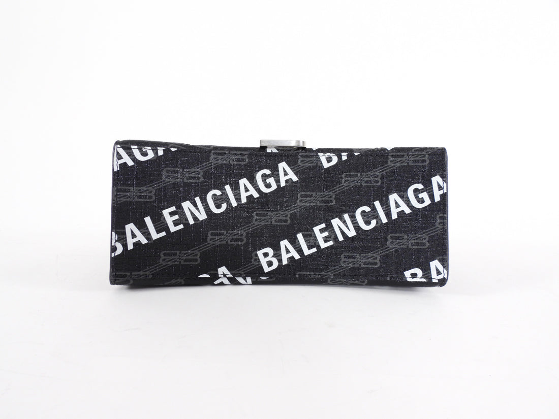 Balenciaga  Black BB Monogram Logo All Over Hourglass XS Bag