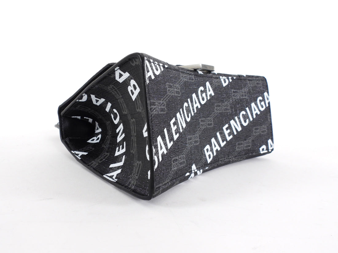 Balenciaga  Black BB Monogram Logo All Over Hourglass XS Bag
