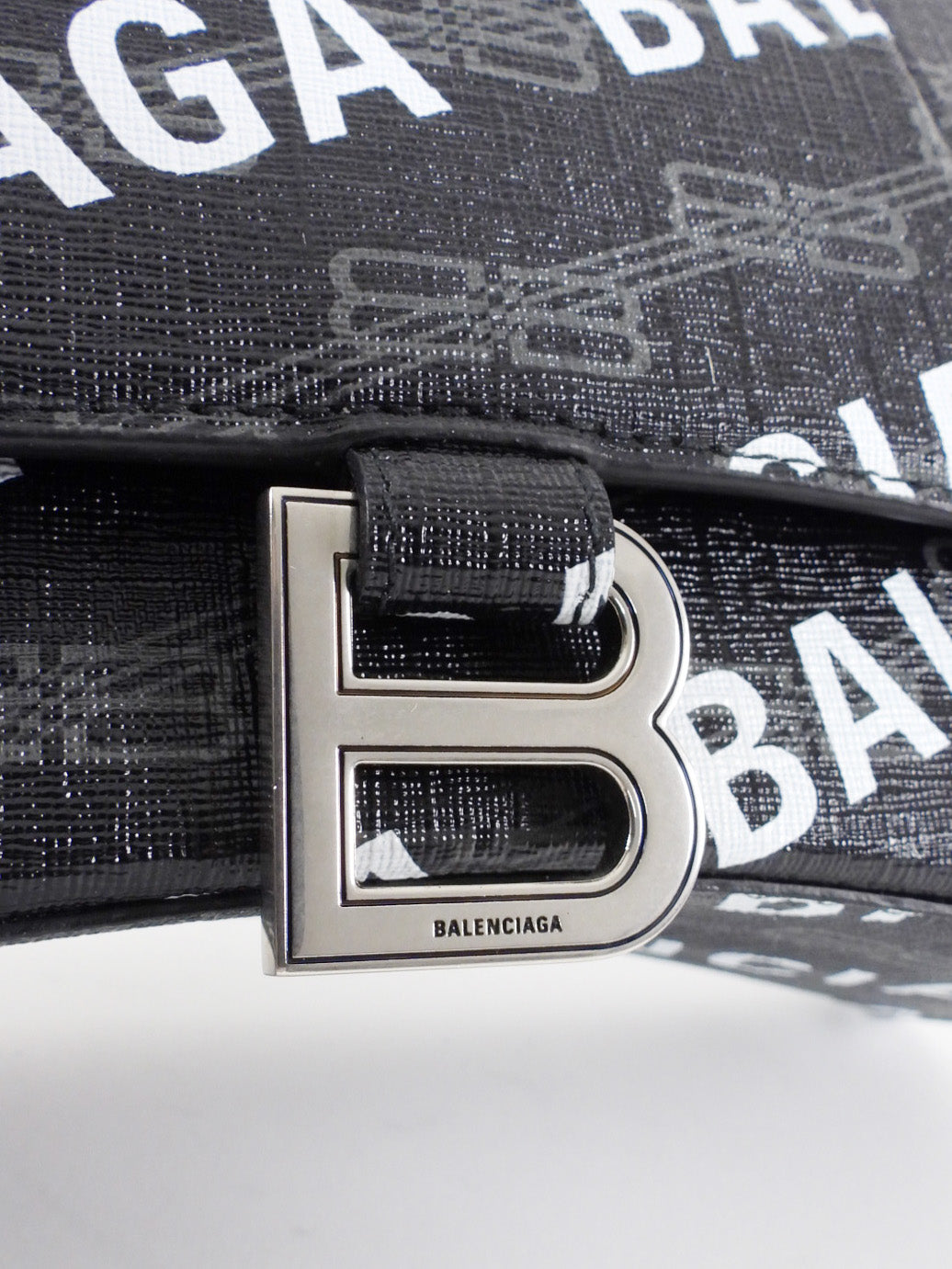 Balenciaga  Black BB Monogram Logo All Over Hourglass XS Bag