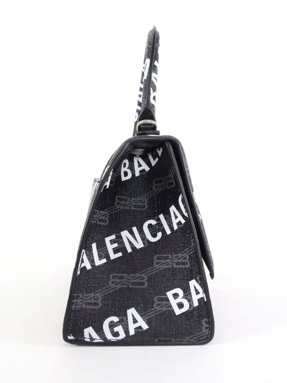Balenciaga  Black BB Monogram Logo All Over Hourglass XS Bag