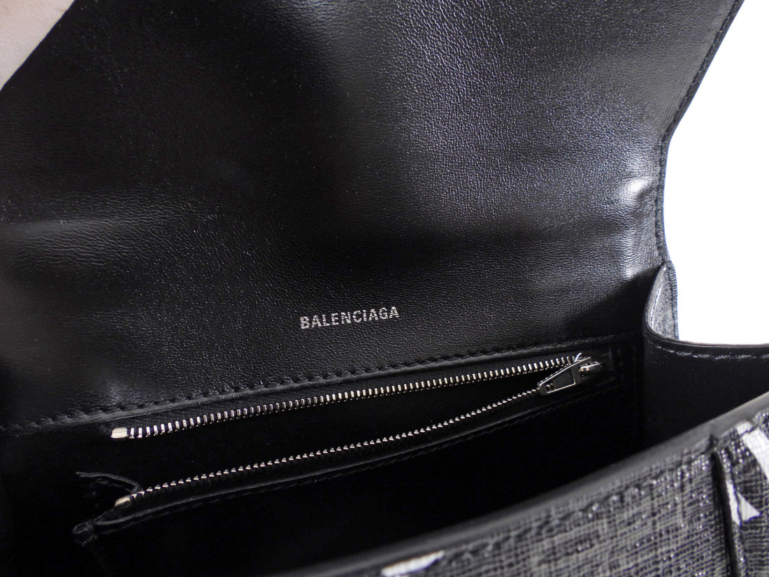 Balenciaga  Black BB Monogram Logo All Over Hourglass XS Bag