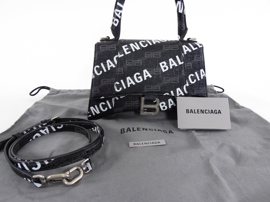Balenciaga  Black BB Monogram Logo All Over Hourglass XS Bag