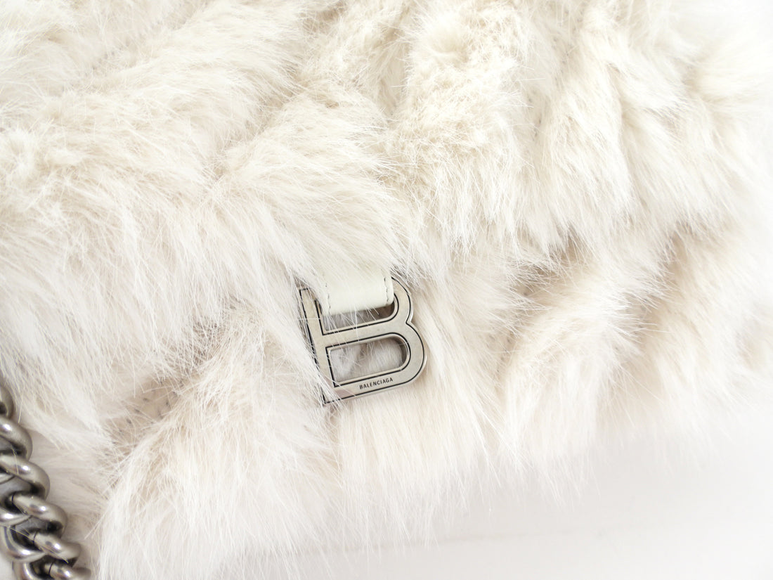 Balenciaga Ivory White Faux Fur Medium Crush Chain Bag