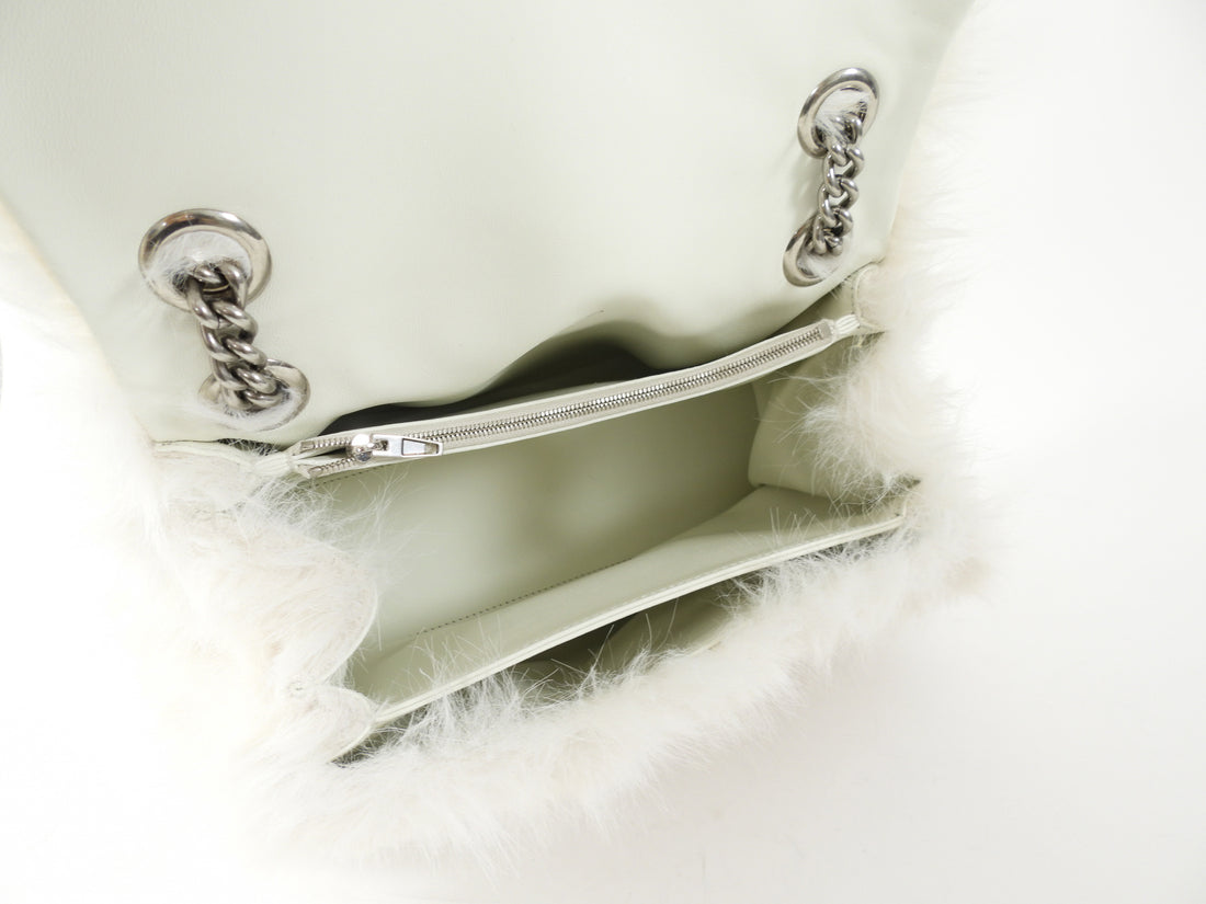 Balenciaga Ivory White Faux Fur Medium Crush Chain Bag