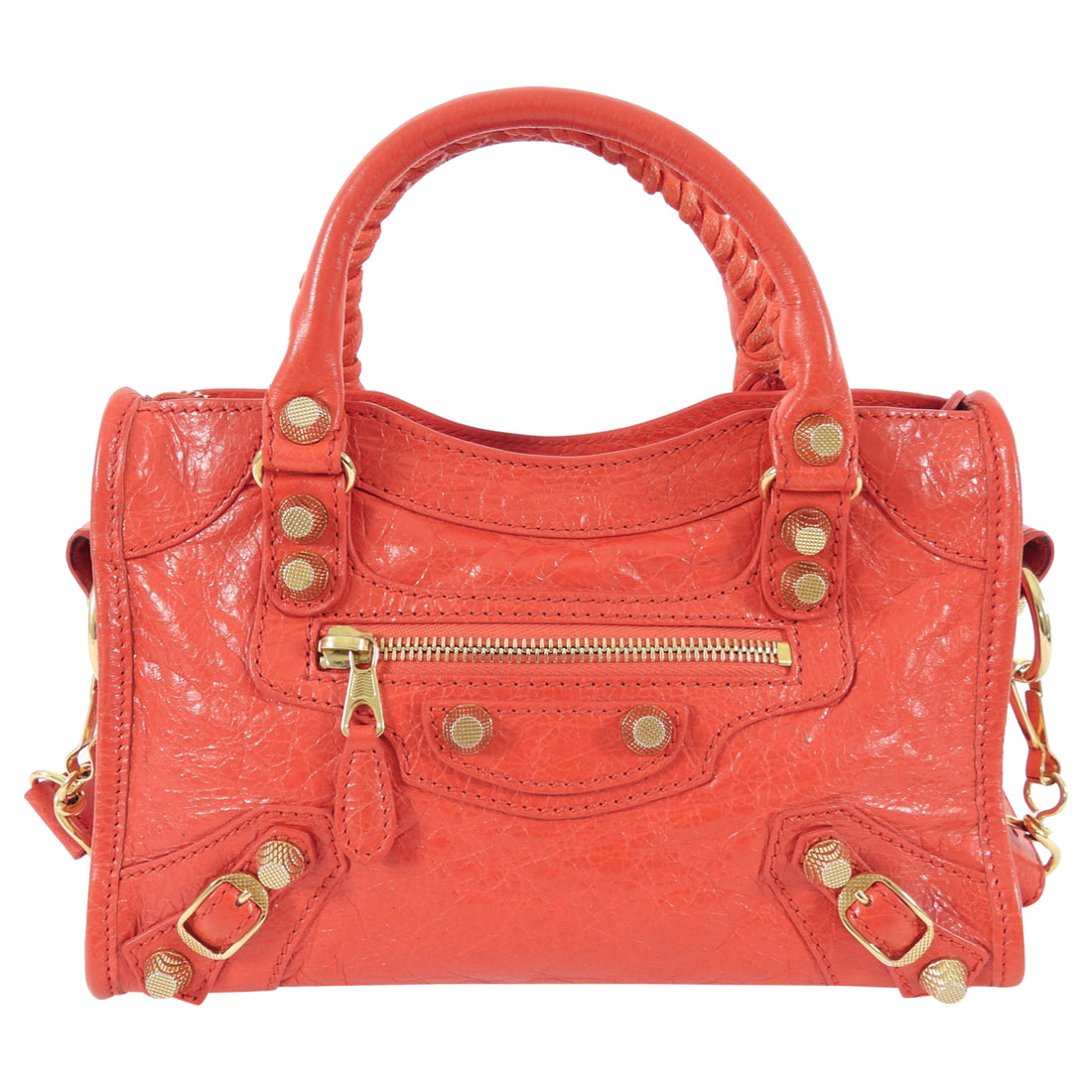 Balenciaga Tomato Red Lambskin Mini City Two Way Bag GHW