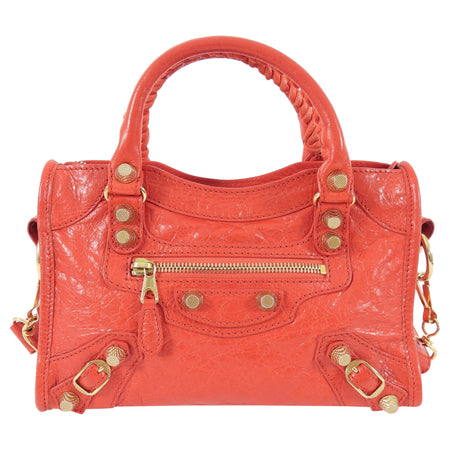 Balenciaga Tomato Red Lambskin Mini City Two Way Bag GHW