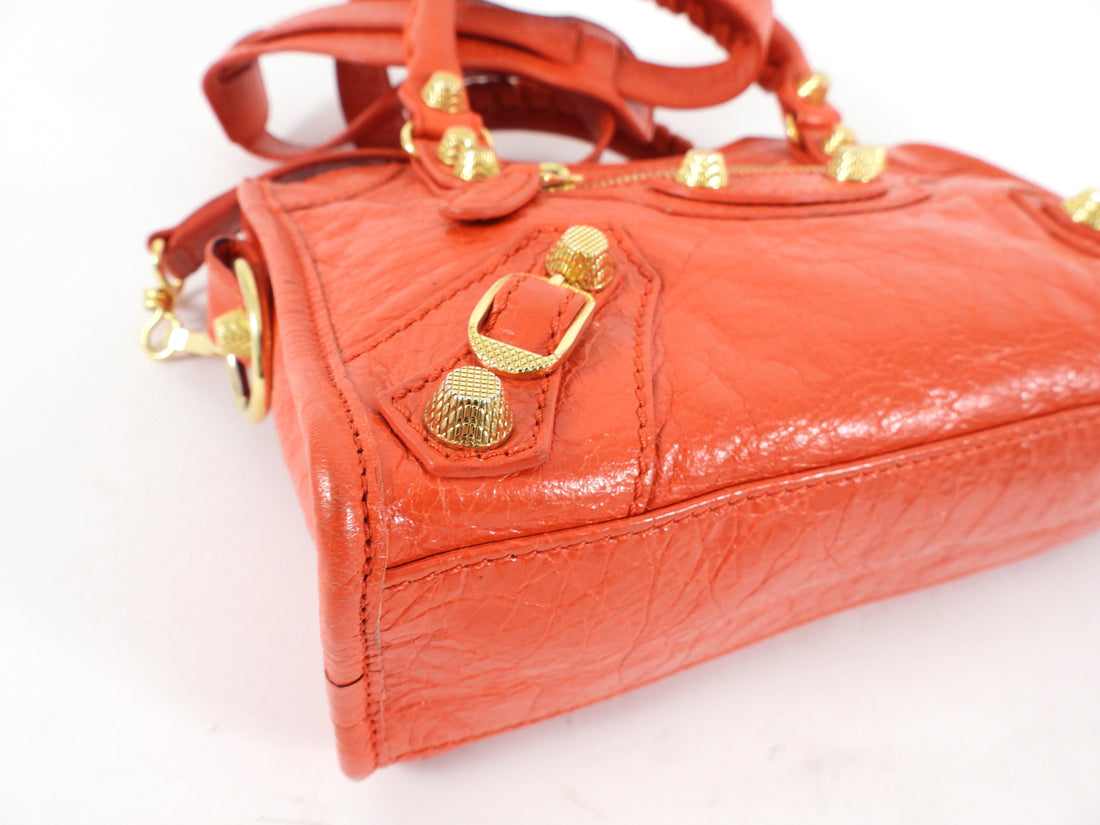Balenciaga Tomato Red Lambskin Mini City Two Way Bag GHW