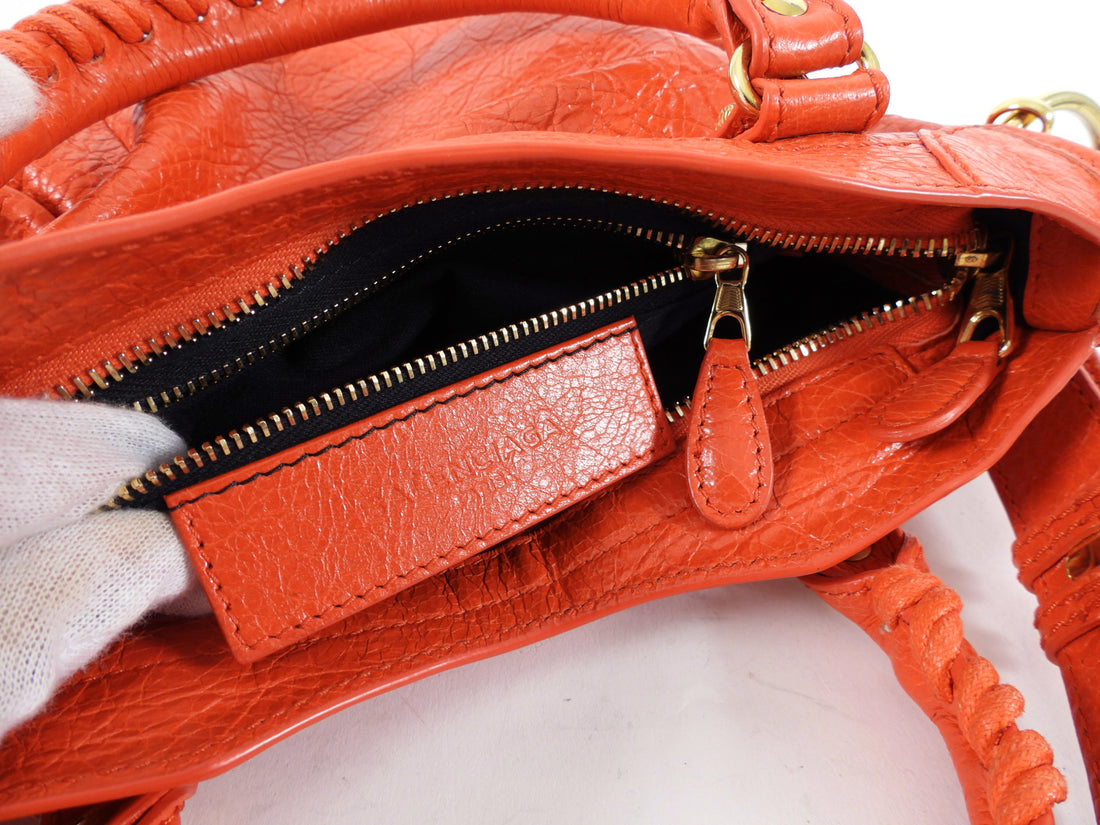 Balenciaga Tomato Red Lambskin Mini City Two Way Bag GHW