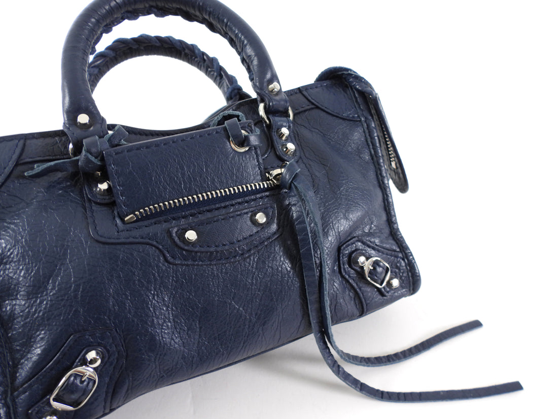 Balenciaga Navy Lambskin Mini Classic City Bag