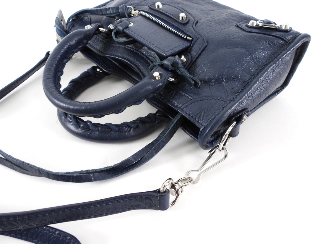 Balenciaga Navy Lambskin Mini Classic City Bag