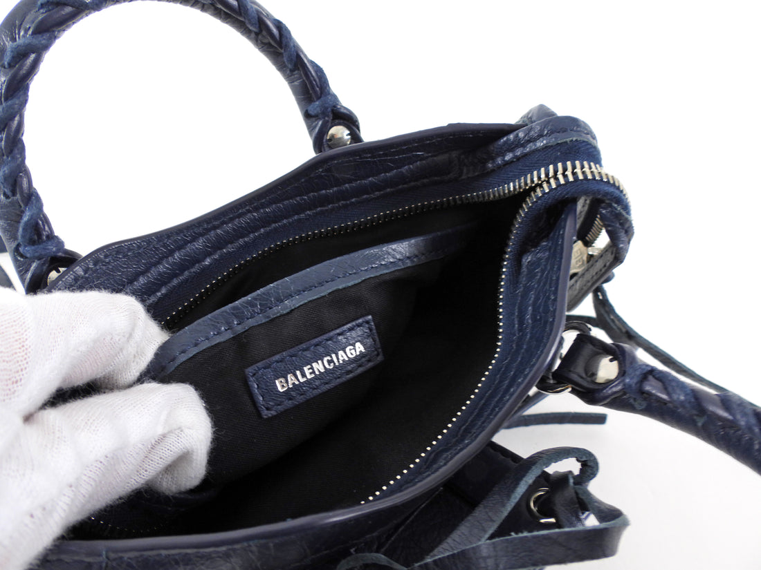 Balenciaga Navy Lambskin Mini Classic City Bag