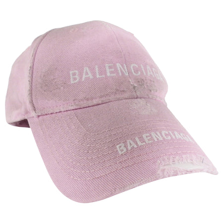 Balenciaga Pink Distressed Double Logo Baseball Cap - L