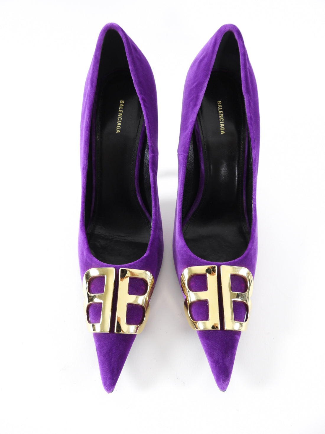 Balenciaga Purple Velvet Gold BB Knife Pumps - 37 / 7