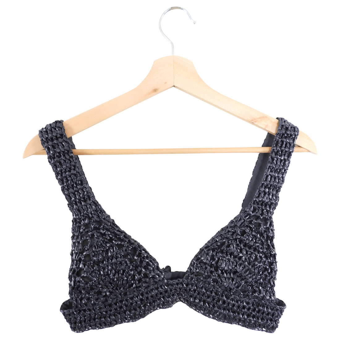 Brunello Cucinelli Charcoal Grey Raffia Straw Crop Bra Top - XS