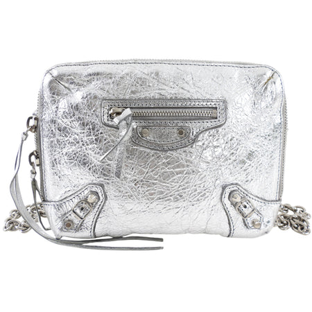 Balenciaga Silver Metallic Reporter Chain Crossbody Bag