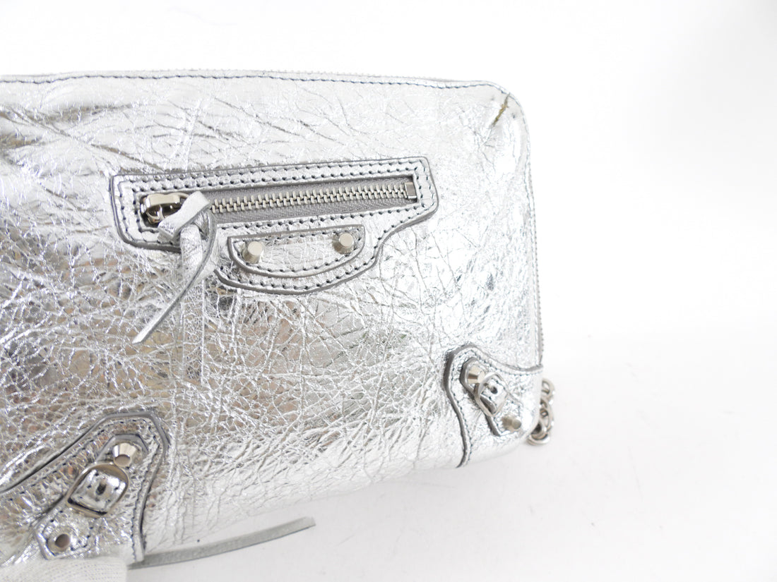 Balenciaga Silver Metallic Reporter Chain Crossbody Bag