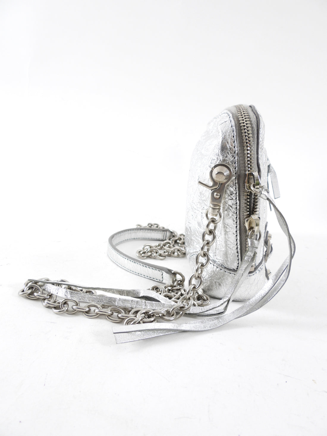 Balenciaga Silver Metallic Reporter Chain Crossbody Bag
