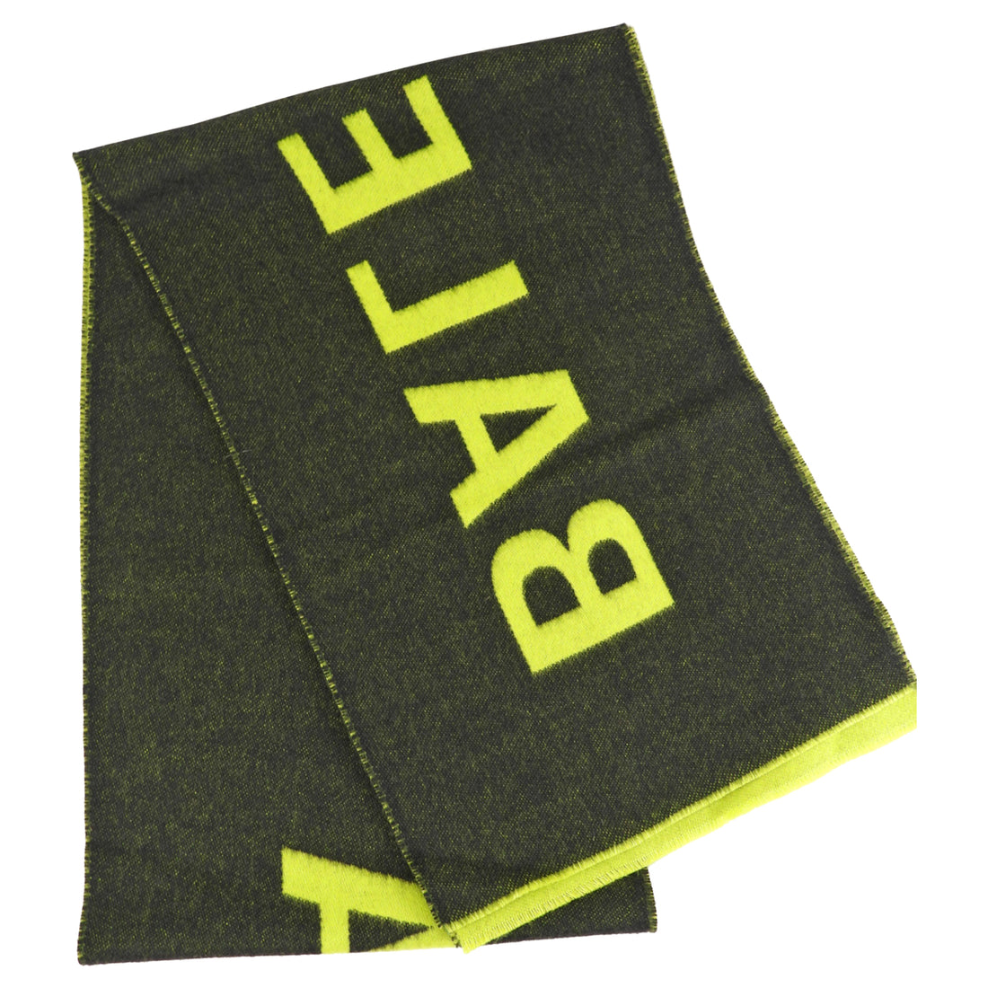 Balenciaga Black and Lime Green Logo Wool Shawl Scarf