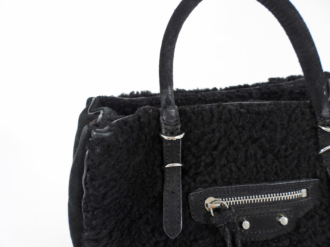 Balenciaga Black Shearling and Suede Papier Mini Tote Bag