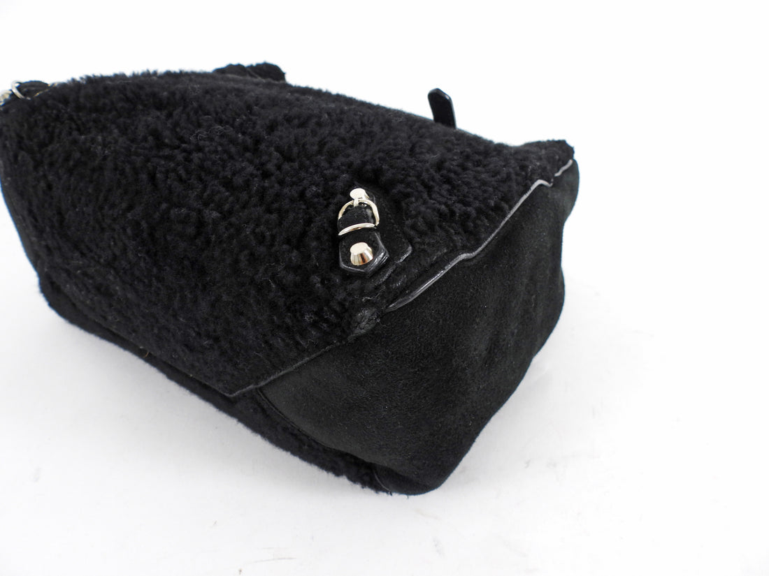 Balenciaga Black Shearling and Suede Papier Mini Tote Bag