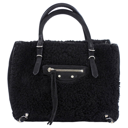 Balenciaga Black Shearling and Suede Papier Mini Tote Bag