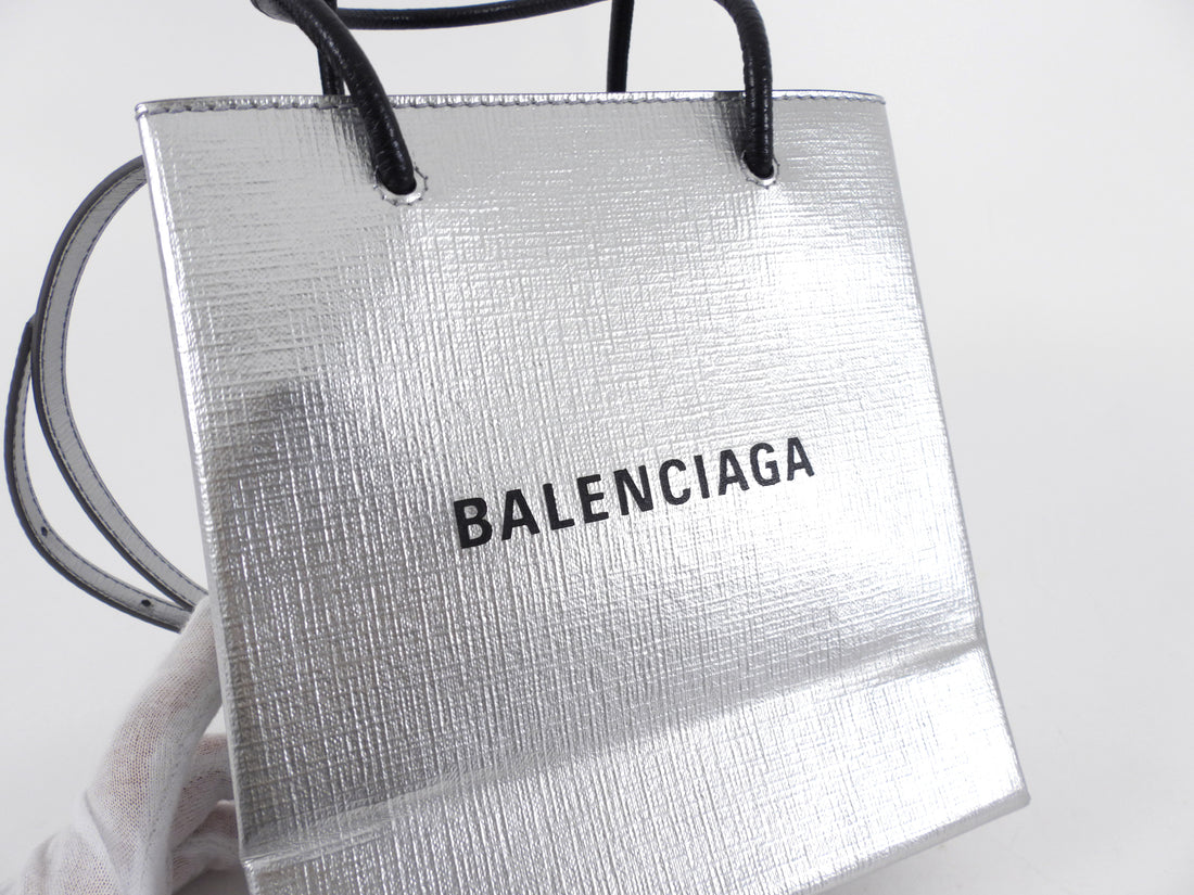 Balenciaga Silver Logo Shopping XXS North South Bag