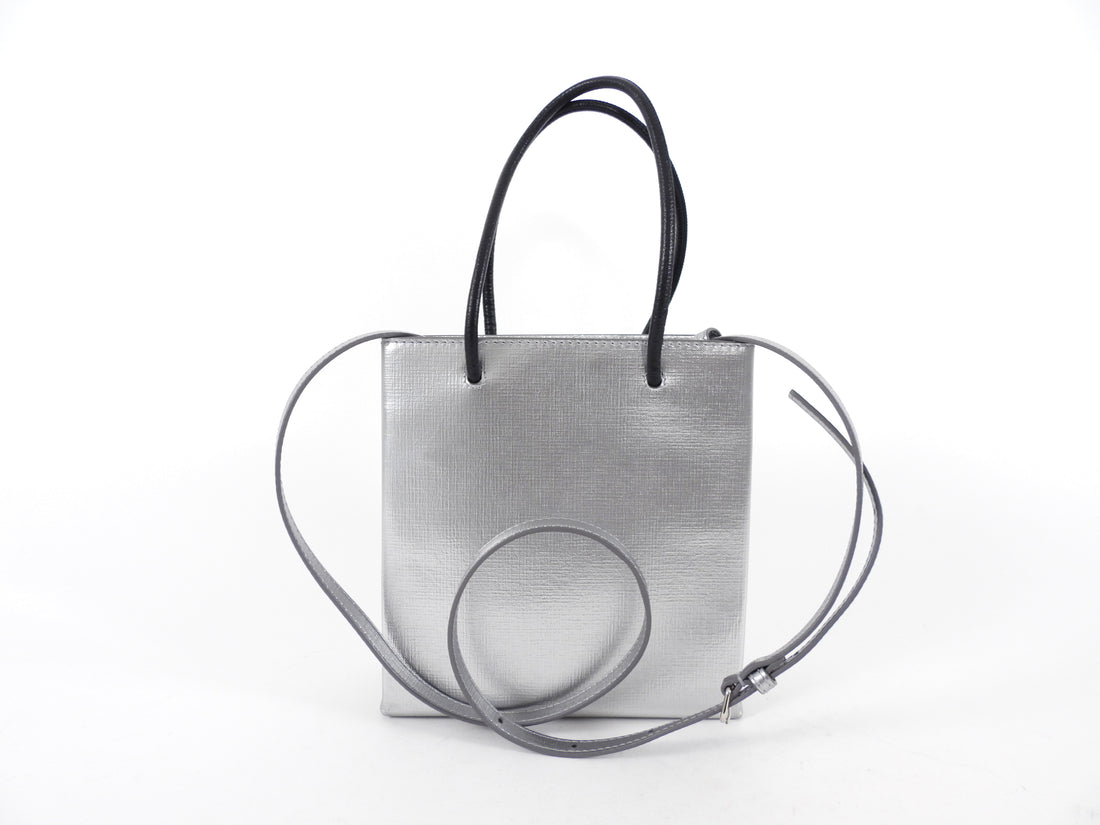 Balenciaga Silver Logo Shopping XXS North South Bag