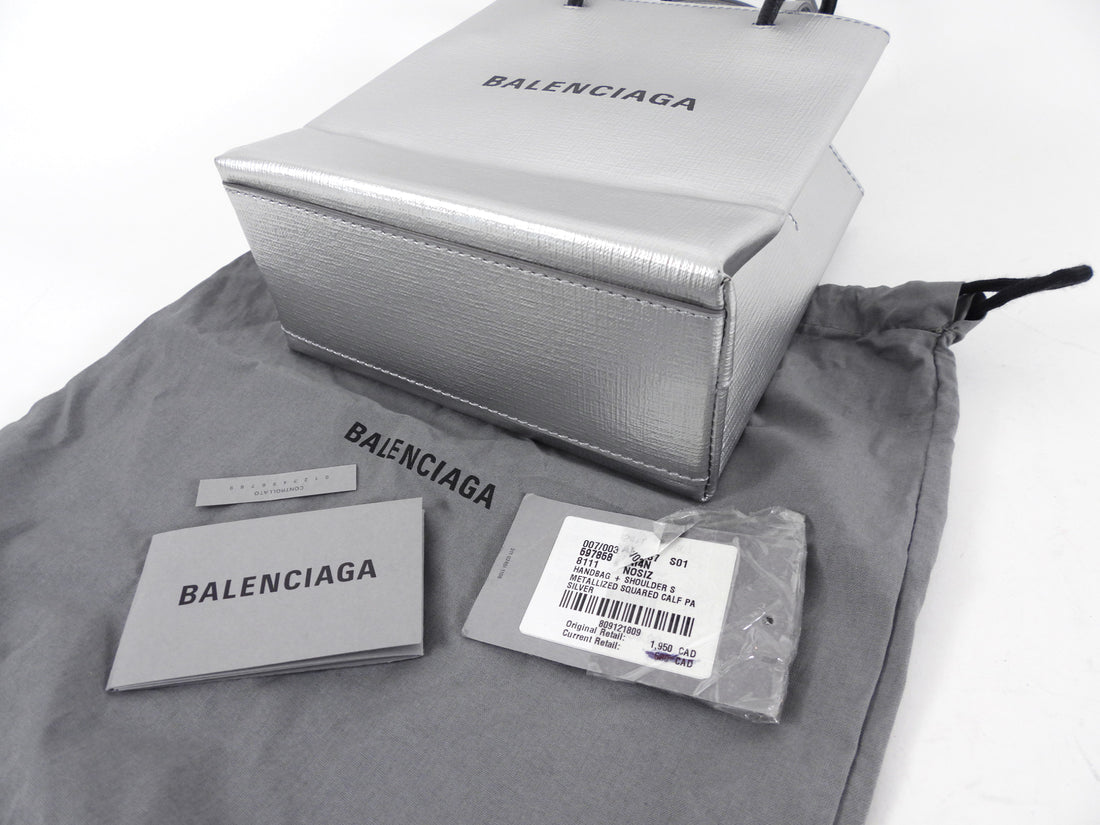 Balenciaga Silver Logo Shopping XXS North South Bag